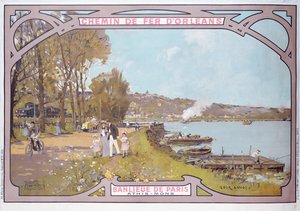Poster pubblicitario delle attrazioni di una visita al sobborgo parigino di Athis-Mons con i 